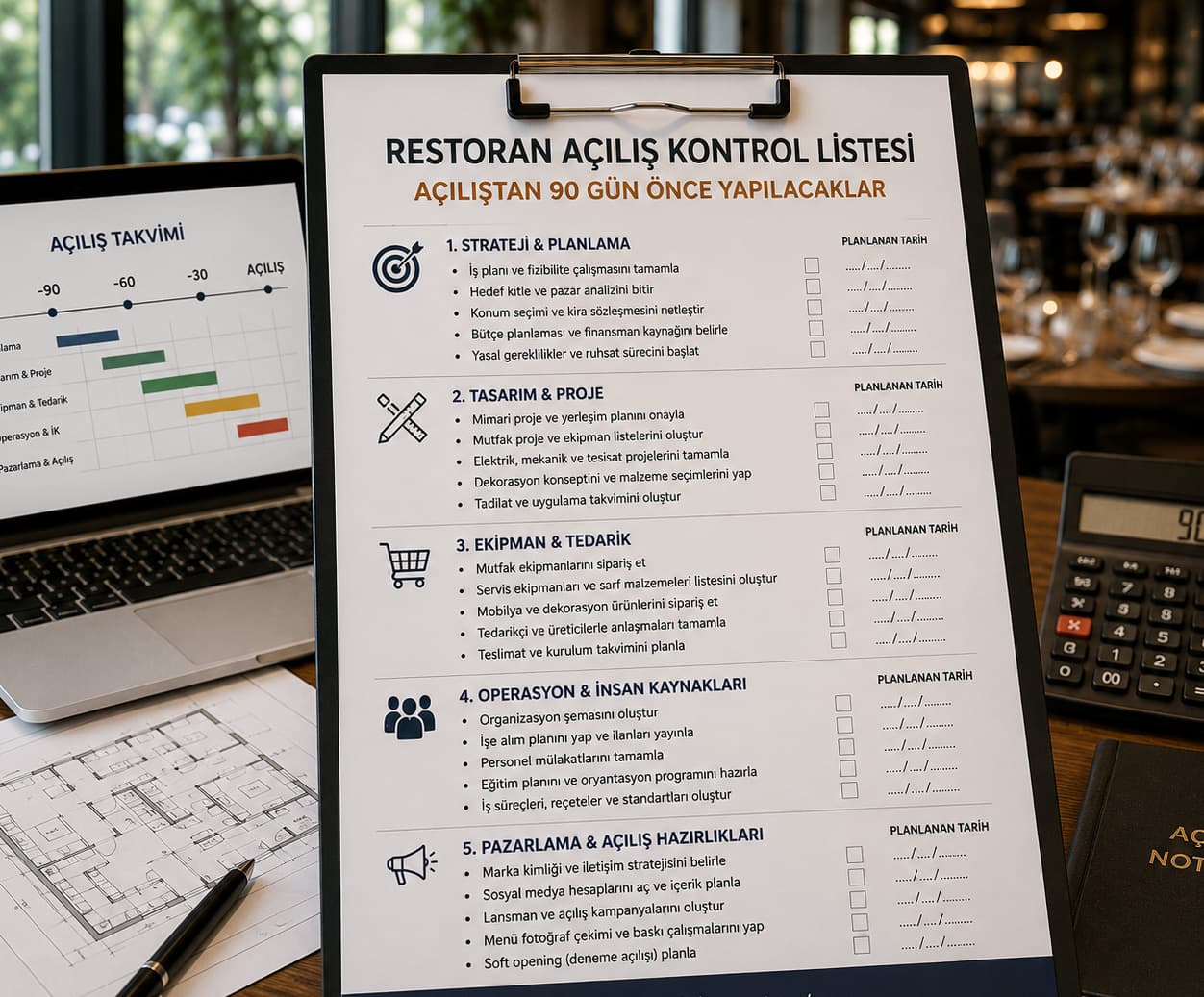 RESTORAN AÇILIŞ KONTROL LİSTESİ: AÇILIŞTAN 90 GÜN ÖNCE YAPILACAKLAR